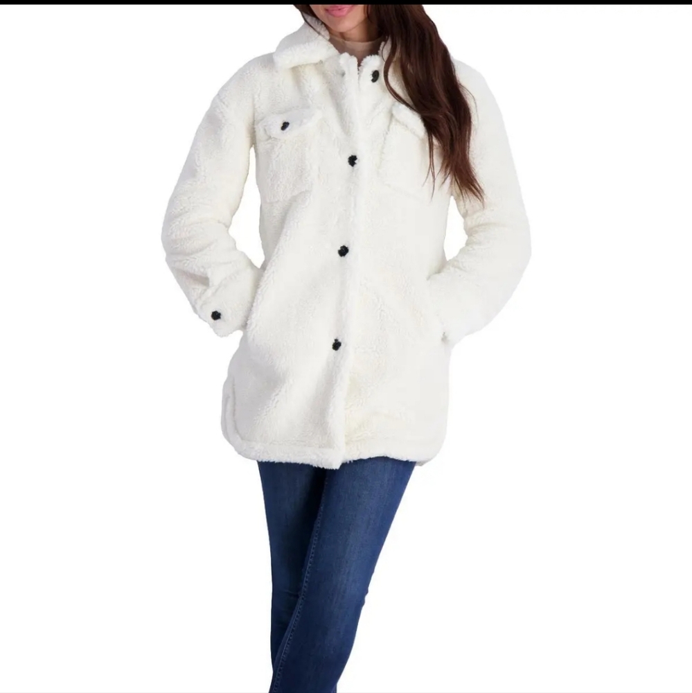 Lucky Brand FAUX FUR Long Sleeve Button Up Coat Designer #691